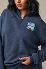 Canada Unisex French Terry Quarter Zip - Navy Marl - Image 6